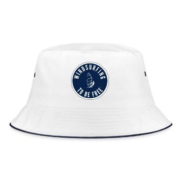 Windsurfing to be free – Badge in Navy - Bucket Hat - Weiß/Navy - Vorne