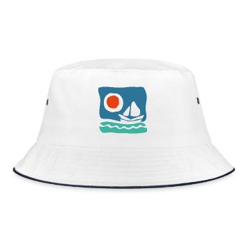 Sailboat on azure sea – Marine illustration - Bucket Hat - white/navy - Front