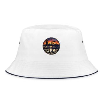 JFK Airport New York Vintage Travel Badge - Bucket Hat - white/navy - Front