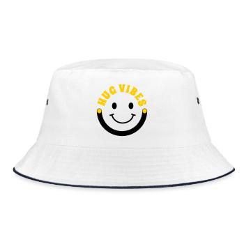 Minimalist Hug Vibes – Typography with Smile Curve - Bucket Hat - white/navy - Front