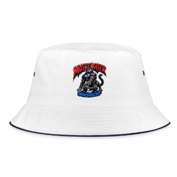 Muskelkater Hat Hausrecht – Fitness Katze - Bucket Hat - Weiß/Navy - Vorne