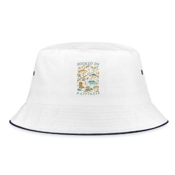 Hooked On Happiness Vintage Fishing Gear - Bucket Hat - white/navy - Front