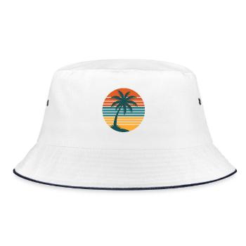 Retro Sunset with Palm Tree – Vintage 70s - Bucket Hat - white/navy - Front
