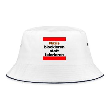NAZIS BLOCKIEREN STATT TOLERIEREN, NO NZS, NO AFD - Bucket Hat - Weiß/Navy - Vorne