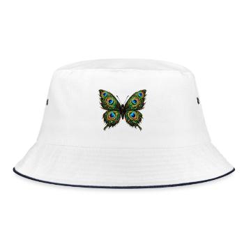 Butterfly with Peacock Feathers 1 - Bucket Hat - white/navy - Front