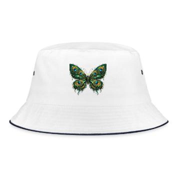 Butterfly with peacock feathers 3 - Bucket Hat - white/navy - Front