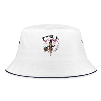 Angetrieben von Vertrieb und Kaffee Asiatische Frau - Bucket Hat - Weiß/Navy - Vorne