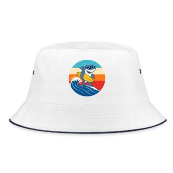 Retro Sunset Surf Cartoon Shark - Bucket Hat - white/navy - Front