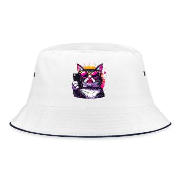 Cool Cat with Sunglasses – Selfie Cat Design - Bucket Hat - white/navy - Front