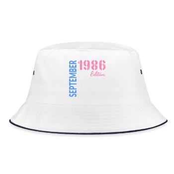 September 1986 Birthday - Bucket Hat - white/navy - Front
