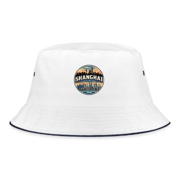 Retro Shanghai Pudong Travel Badge - Bucket Hat - white/navy - Front