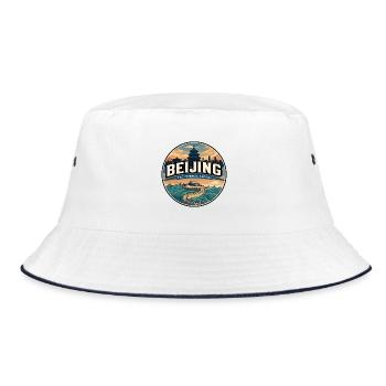 Retro Beijing Great Wall Travel Badge - Bucket Hat - white/navy - Front