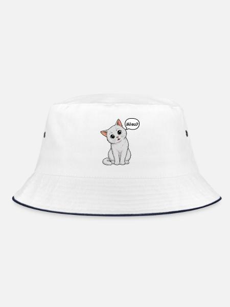 Miau? - Wie süß kann man sein?! - Bucket Hat - Weiß/Navy