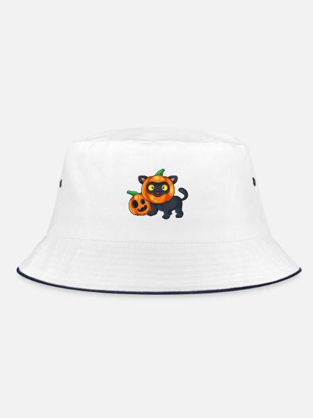 Süße Halloween Katze Kürbis - Bucket Hat - Weiß/Navy