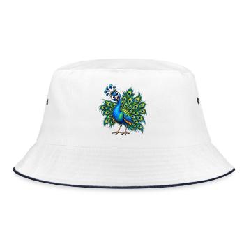 Pfauenfederstrahl Farbenspiel Pfau lustig comic - Bucket Hat - Weiß/Navy - Vorne