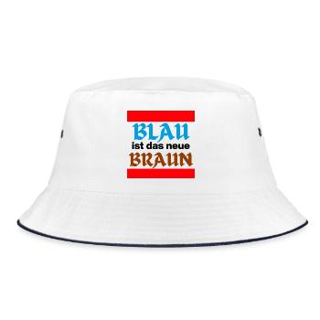 BLAU IST DAS NEUE BRAUN, NO AFD, NIE WIEDER, JETZT - Bucket Hat - Weiß/Navy - Vorne