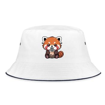Panda rouge buvant du bubble tea Kawaii - Bob - blanc/marine - Devant