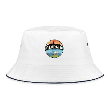 Retro Georgia Gergeti Trinity Badge - Bucket Hat - white/navy - Front