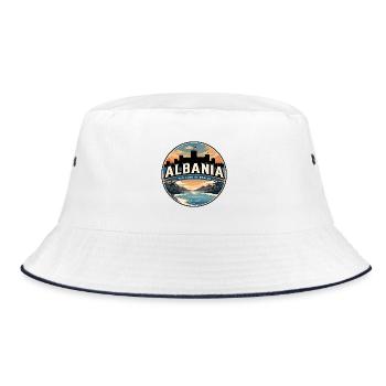 Retro Albania Ksamil Islands Badge - Bucket Hat - white/navy - Front