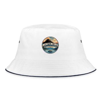 Retro Montenegro Bay of Kotor Badge - Bucket Hat - white/navy - Front