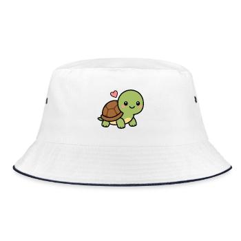 Cute Kawaii Turtle With Heart Adorable Animal Love - Bucket Hat - white/navy - Front