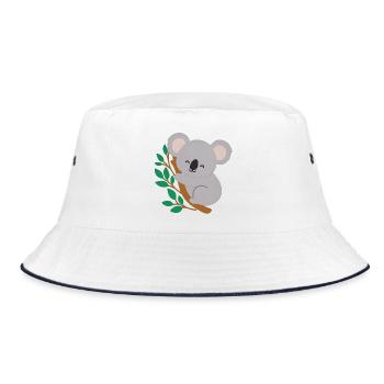 Koala embroidered on branch - Bucket Hat - white/navy - Front
