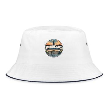 Retro Bordeaux Place de la Bourse Badge - Bucket Hat - white/navy - Front