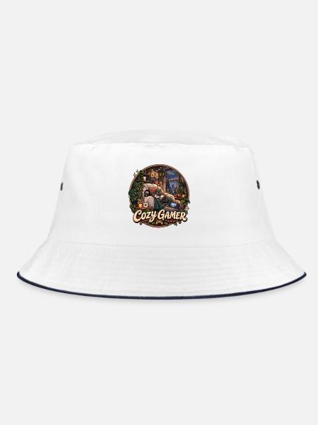 Cozy Gamer Nachtlounge - Bucket Hat - Weiß/Navy