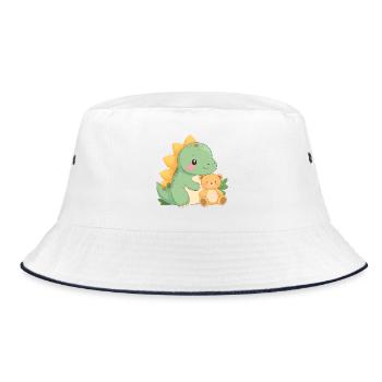 Little Green Dino with Teddy Bear – Cute Friends - Bucket Hat - white/navy - Front