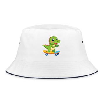Little Green Dino on Skateboard – Skater Fun - Bucket Hat - white/navy - Front