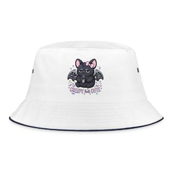 Caffeine Creepy Cat with Wings - Bucket Hat - white/navy - Front