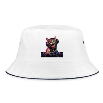 DropWild Loki Techno Cat DJ - Bucket Hat - Weiß/Navy - Vorne