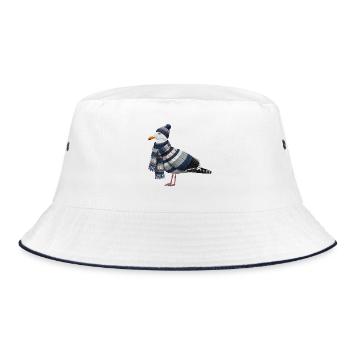 Möwe im Winter Strickoutfit Vogel Weihnachten - Bucket Hat - Weiß/Navy - Vorne