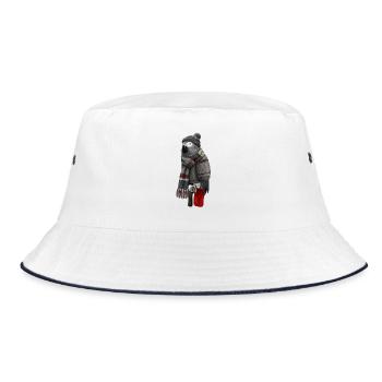 Graupapagei in Strickpullover Winter Weihnachten - Bucket Hat - Weiß/Navy - Vorne