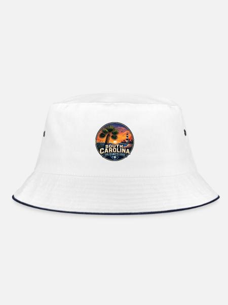 South Carolina Palmetto State Retro Beach Abzeichen - Bucket Hat - Weiß/Navy