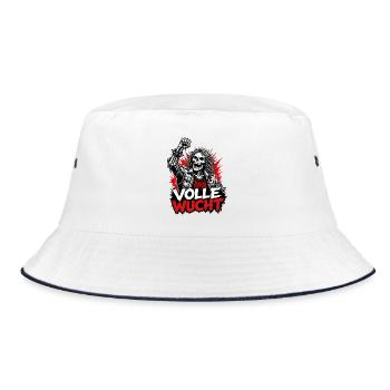 Volle Wucht – Skelett Thrash Metal Maskottchen - Bucket Hat - Weiß/Navy - Vorne