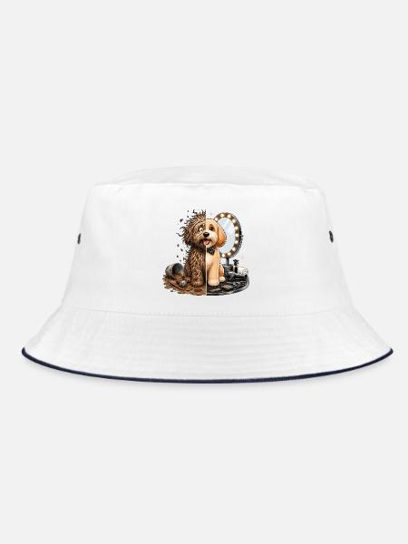 Hunde Doppelbild Schmutz Glanz - Bucket Hat - Weiß/Navy