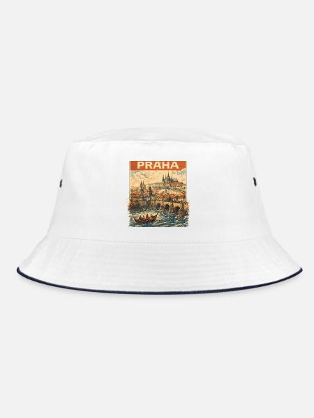 Praha Vintage 1800 – Historisches Prag Design - Bucket Hat - Weiß/Navy