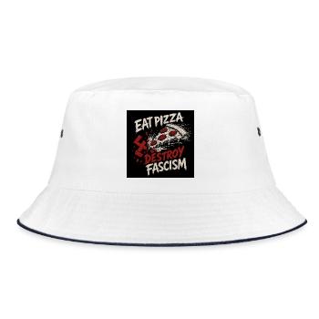 Pizza gegen Faschismus - Bucket Hat - Weiß/Navy - Vorne