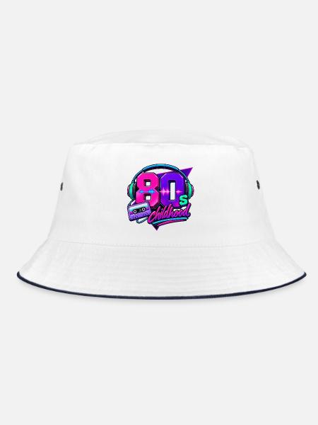 80s Kindheit Neon-Design mit Kopfhörern - Bucket Hat - Weiß/Navy