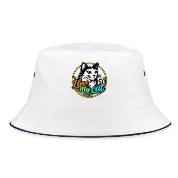 I Love My Cat Neon – Katzendesign-Damenkleidung - Bucket Hat - Weiß/Navy - Vorne