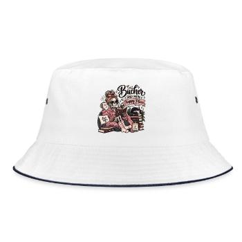Bücher sind mein Happy Place – Gemütliche Lesezeit - Bucket Hat - Weiß/Navy - Vorne