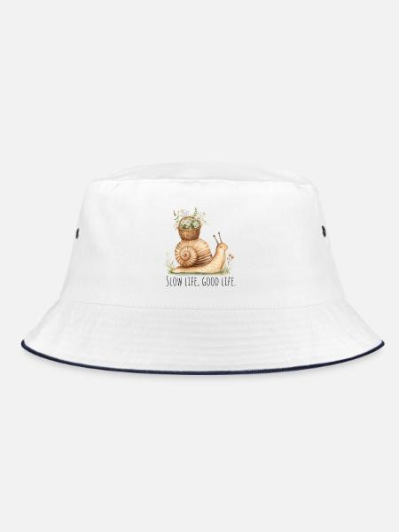 Gartenschnecke mit Blumen - Slow Life, Good Life - Bucket Hat - Weiß/Navy