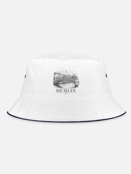 Dublin Ireland Vintage-Skizzenkunst - Bucket Hat - Weiß/Navy