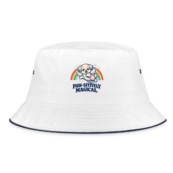 Paw-sitiv magischer Kawaii-Engelhund-Regenbogen - Bucket Hat - Weiß/Navy - Vorne