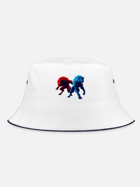 Zweifarbige Wölfe im Angriff - Bucket Hat - Weiß/Navy