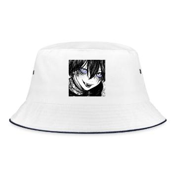 Dunkler Manga-Schrecken mit Blautönen - Bucket Hat - Weiß/Navy - Vorne