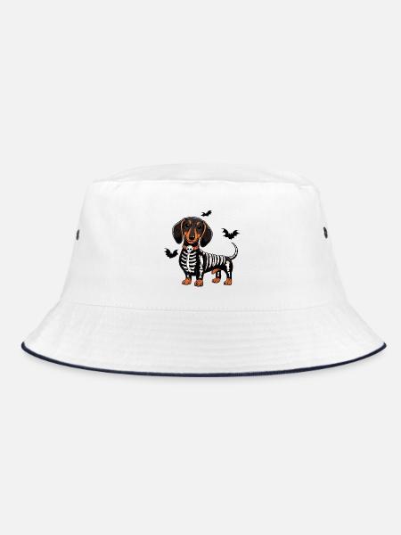 Skelett Hund Halloween Look - Bucket Hat - Weiß/Navy