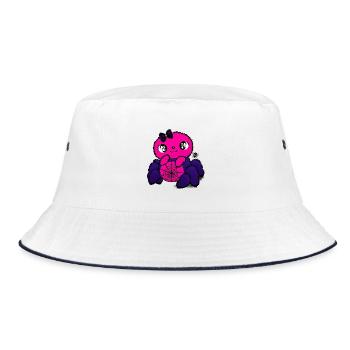 Pinker Spinnenfreundin mit Netzmuster - Bucket Hat - Weiß/Navy - Vorne