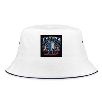 Luzern Crest: Löwen & See Panorama - Bucket Hat - Weiß/Navy - Vorne